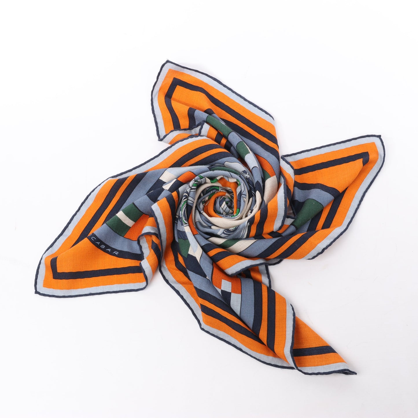 Hermès Carré 100 „ROBOCABAR“ Kaschmir- und Seidenschal in Blau x Orange