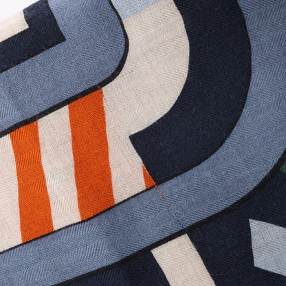 Hermès Carré 100 „ROBOCABAR“ Kaschmir- und Seidenschal in Blau x Orange