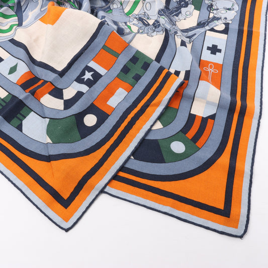 Hermès Carré 100 „ROBOCABAR“ Kaschmir- und Seidenschal in Blau x Orange