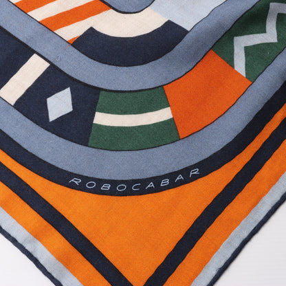 Hermès Carré 100 „ROBOCABAR“ Kaschmir- und Seidenschal in Blau x Orange