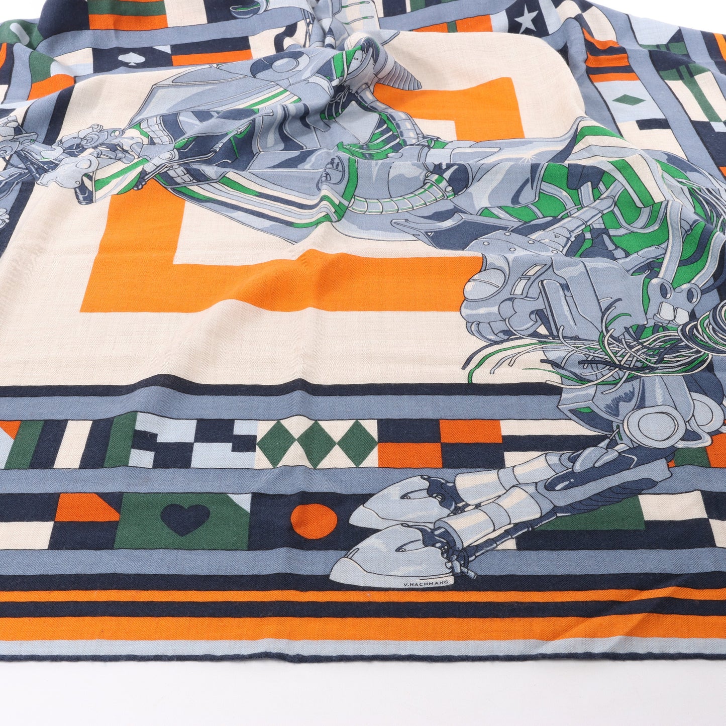 Hermès Carré 100 „ROBOCABAR“ Kaschmir- und Seidenschal in Blau x Orange