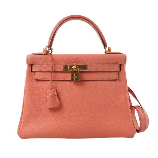 HERMÈS Kelly 28 Taurillon Clemence Pink Gold Metal Fittings Handbag □Q:2013