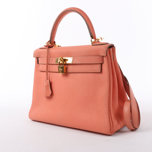 HERMÈS Kelly 28 Taurillon Clemence Pink Gold Metal Fittings Handbag □Q:2013