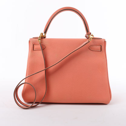 HERMÈS Kelly 28 Taurillon Clemence Pink Gold Metal Fittings Handbag □Q:2013