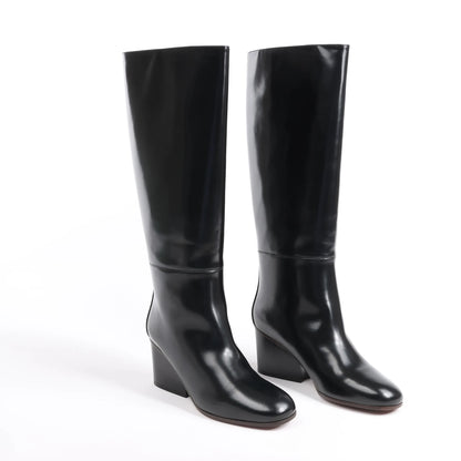 Hermes New Jersey Leather Long Boots in Black, Size 38 EU