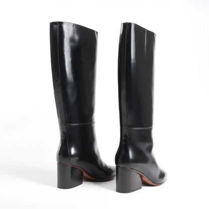 Hermes New Jersey Leather Long Boots in Black, Size 38 EU