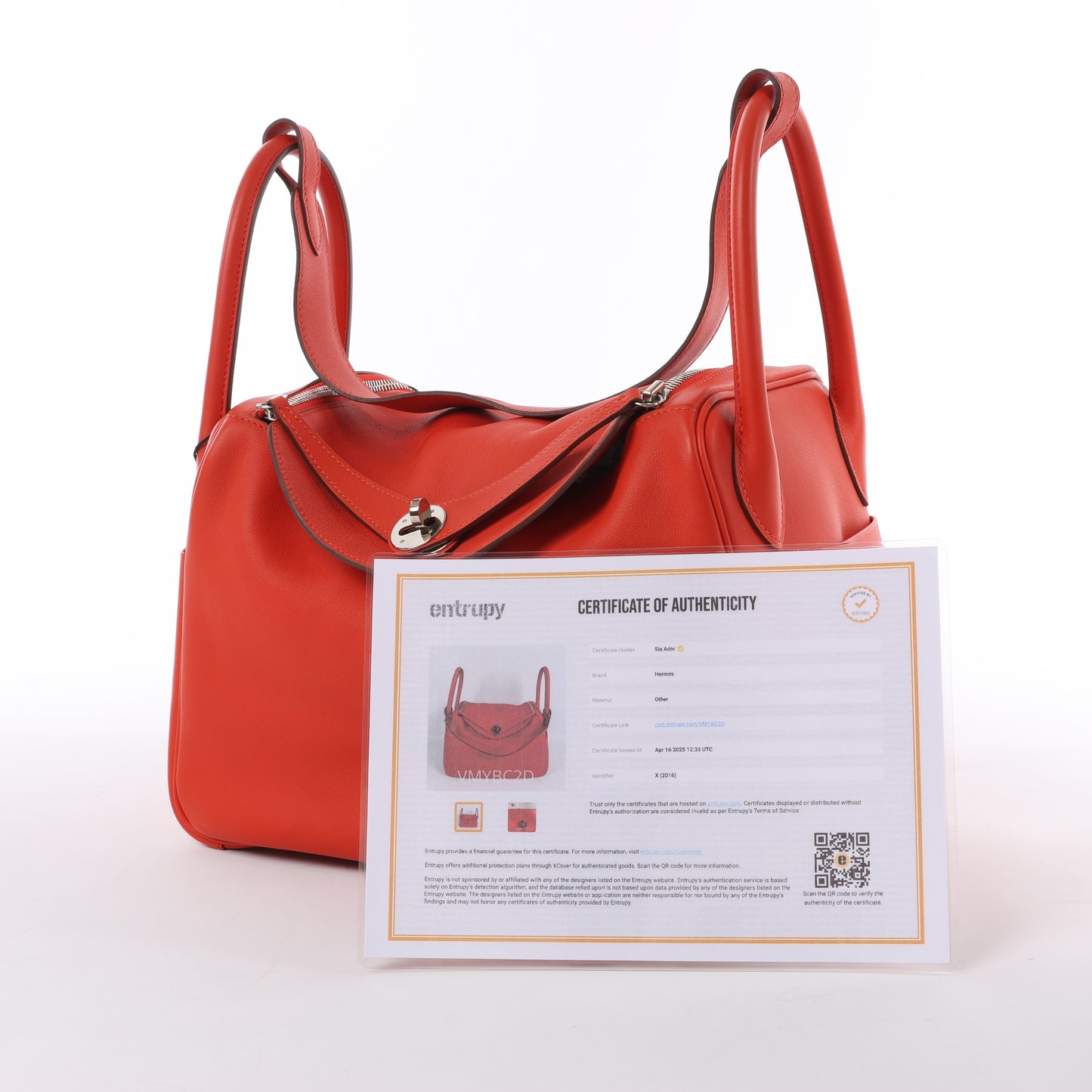 Hermes Lindy 30 Veau Swift Rouge Tomate Silber Metallbeschläge 2Way Handtasche X: 2016