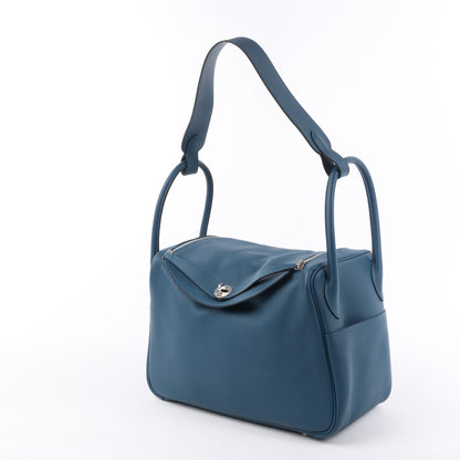 Hermes Lindy 34 Veau Swift Blue de galice Silberne Metallbeschläge 2-Wege-Handtasche □R: 2014