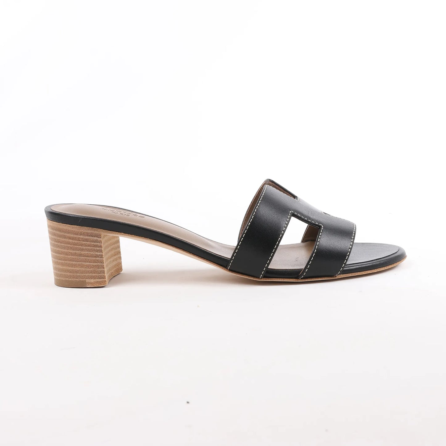 HERMES OASIS Leather Sandals in Black, Size 37.5 EU