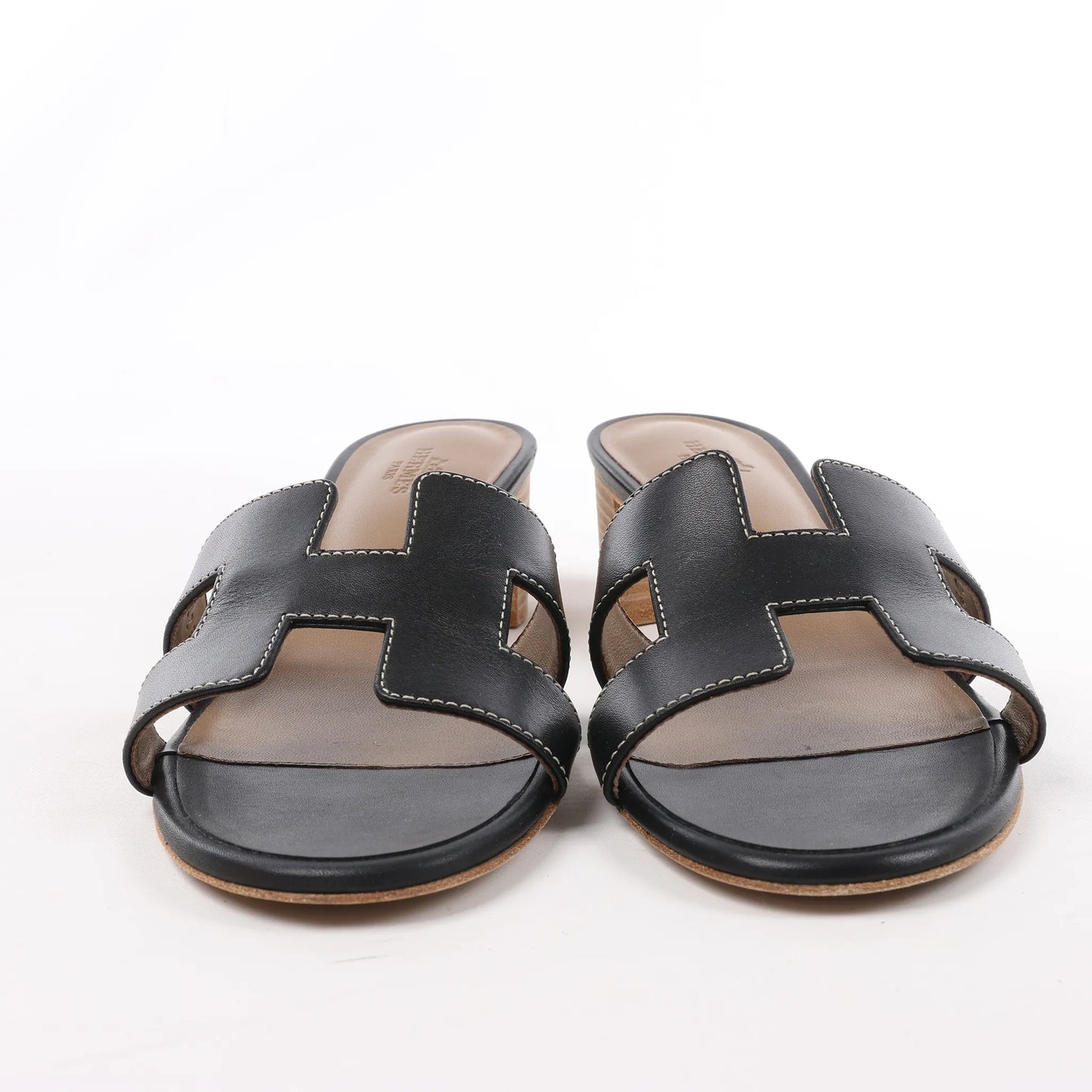 HERMES OASIS Leather Sandals in Black, Size 37.5 EU