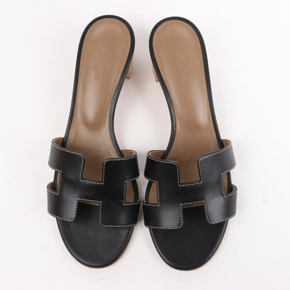 HERMES OASIS Leather Sandals in Black, Size 37.5 EU