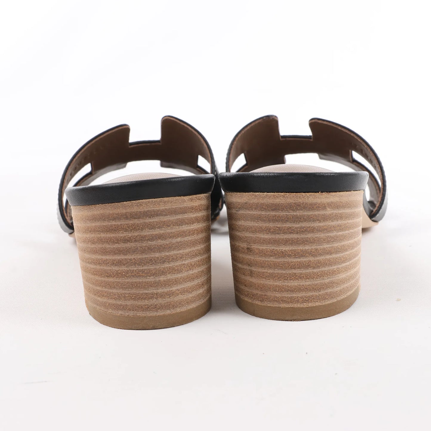 HERMES OASIS Leather Sandals in Black, Size 37.5 EU