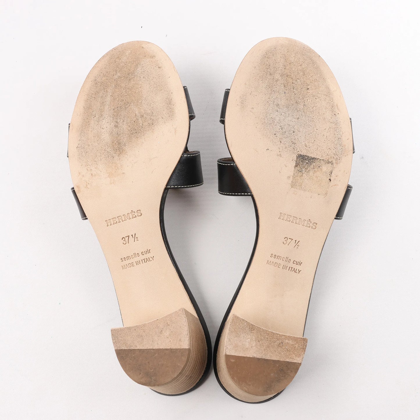 HERMES OASIS Leather Sandals in Black, Size 37.5 EU