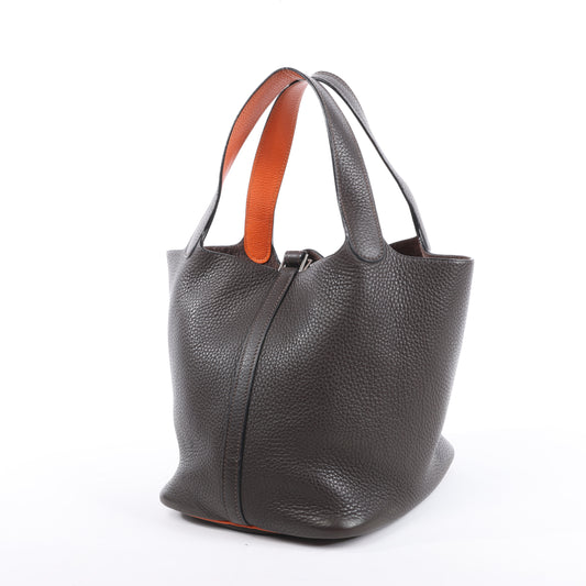 HERMES Picotan 22 MM Eclat Taurillon Clémence Chocolat x orange Garniture Métal Argenté □I : 2005