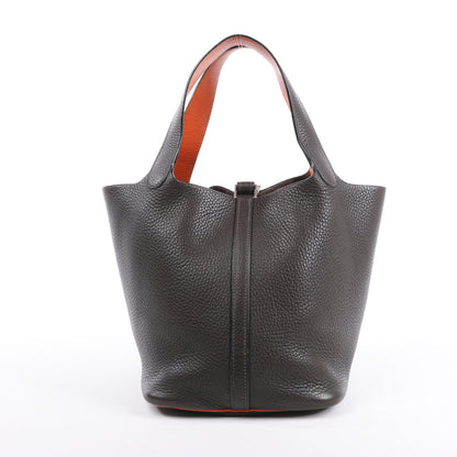 HERMES Picotan 22 MM Eclat Taurillon Clemence Chocolate x orange Silver Metal Fittings □I: 2005