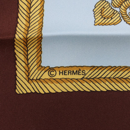 Hermès Carré 90 "Les Armes de Paris" 100% Silk Scarf in Brown and Blue