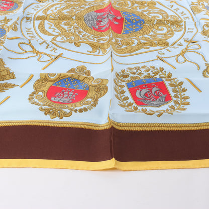 Hermès Carré 90 „Les Armes de Paris“ Schal aus 100 % Seide in Braun und Blau