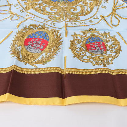 Hermès Carré 90 „Les Armes de Paris“ Schal aus 100 % Seide in Braun und Blau