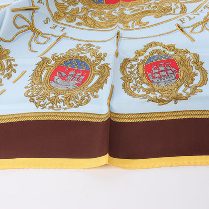 Hermès Carré 90 "Les Armes de Paris" 100% Silk Scarf in Brown and Blue