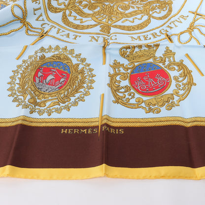 Hermès Carré 90 „Les Armes de Paris“ Schal aus 100 % Seide in Braun und Blau
