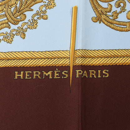 Hermès Carré 90 "Les Armes de Paris" 100% Silk Scarf in Brown and Blue
