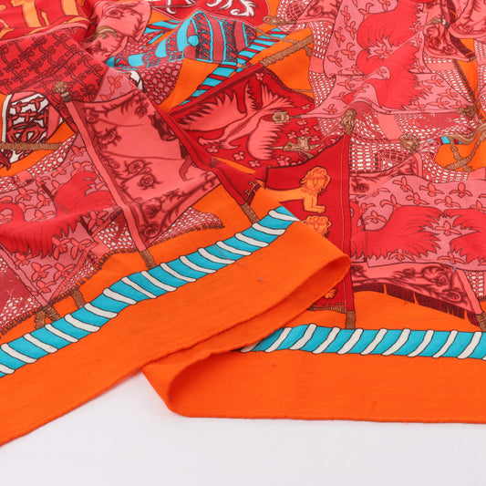 Hermès "Etendards et Bannieres" Cashmere & Silk Scarf in Orange