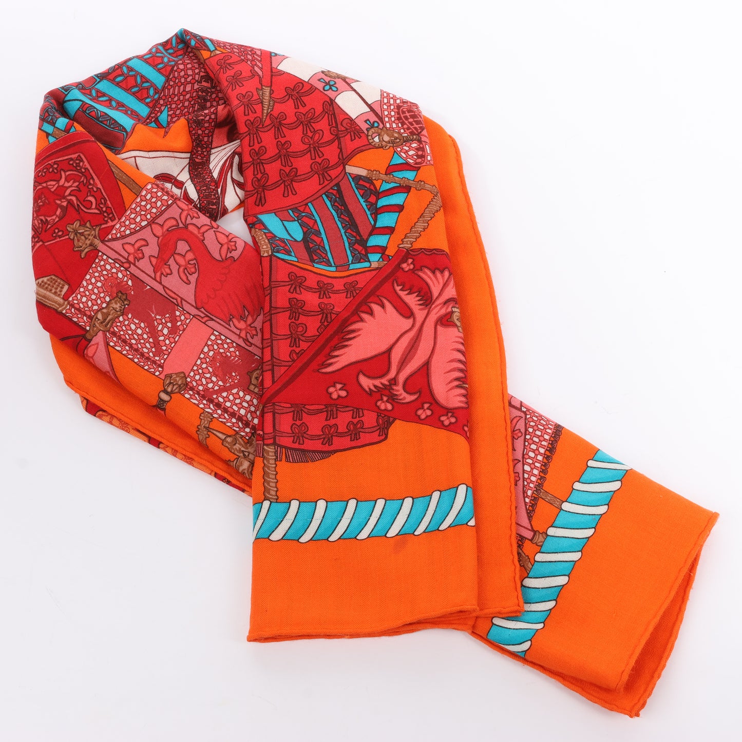 Hermès "Etendards et Bannieres" Cashmere & Silk Scarf in Orange