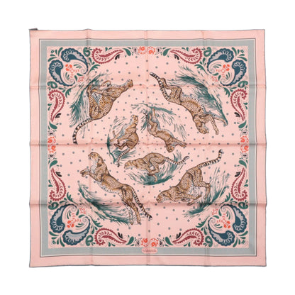 Hermès Double Face 90 "Cheetah Bandana" 100% Silk Scarf in Pink x Orange