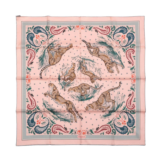 Hermès Double Face 90 "Cheetah Bandana" 100% Silk Scarf in Pink x Orange