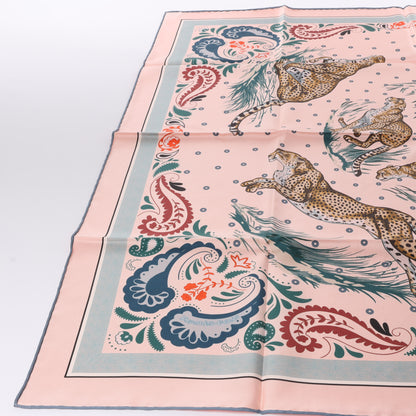 Hermès Double Face 90 "Cheetah Bandana" 100% Silk Scarf in Pink x Orange