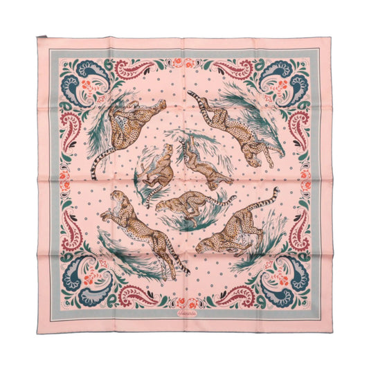 Hermès Double Face 90 "Cheetah Bandana" 100% Silk Scarf in Pink x Orange