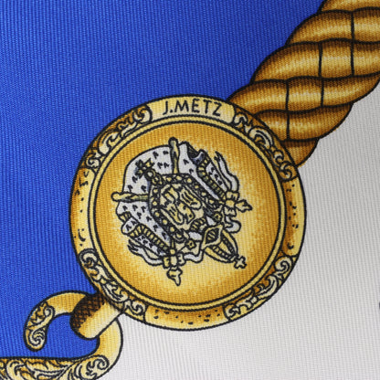 Hermès Carré 90 „LES TAMBOURS“ Schal aus 100 % Seide in Blau