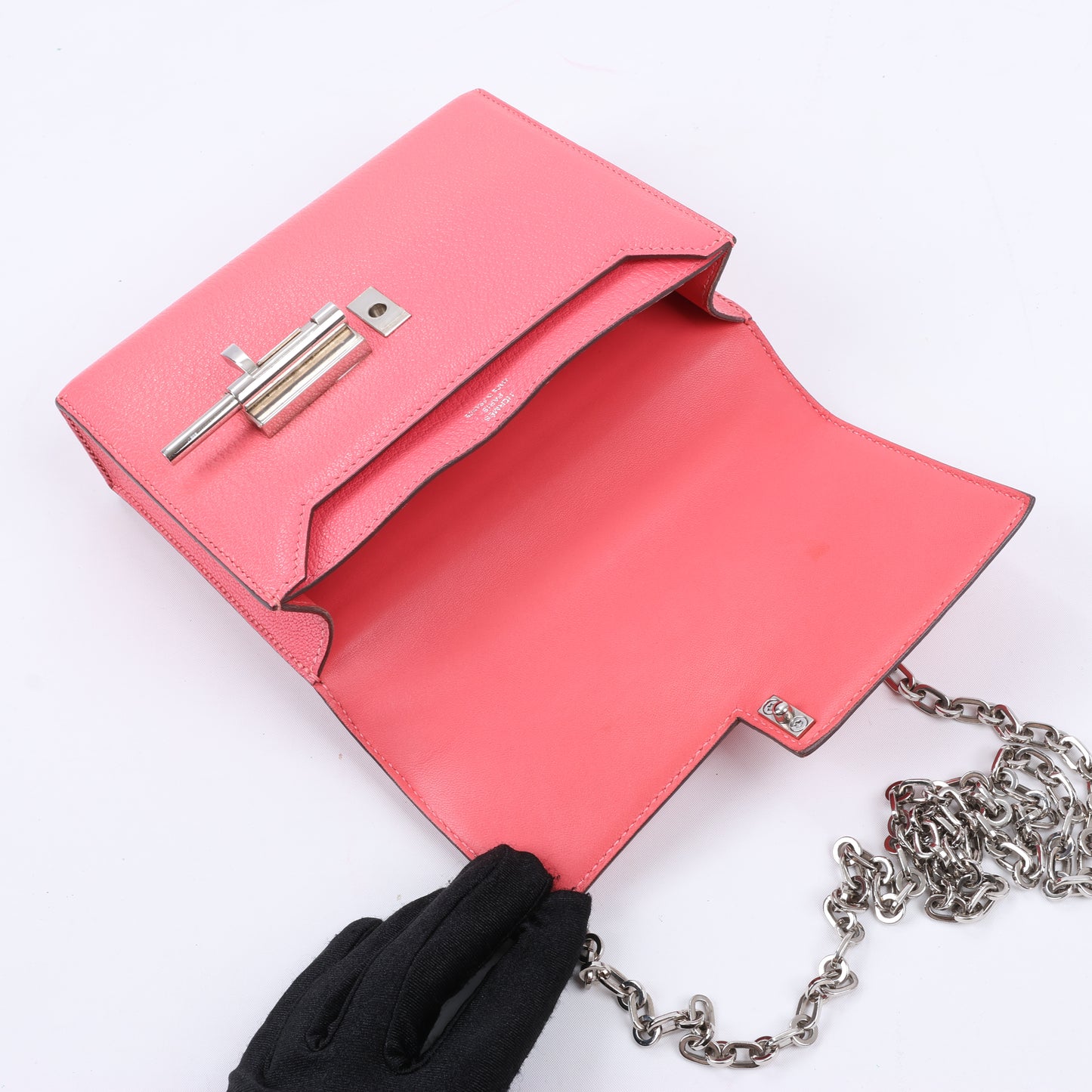 HERMES Verrou Chain Mini Chèvre Mysore Rose Ete Umhängetasche Silberne Metallbeschläge C: 2018