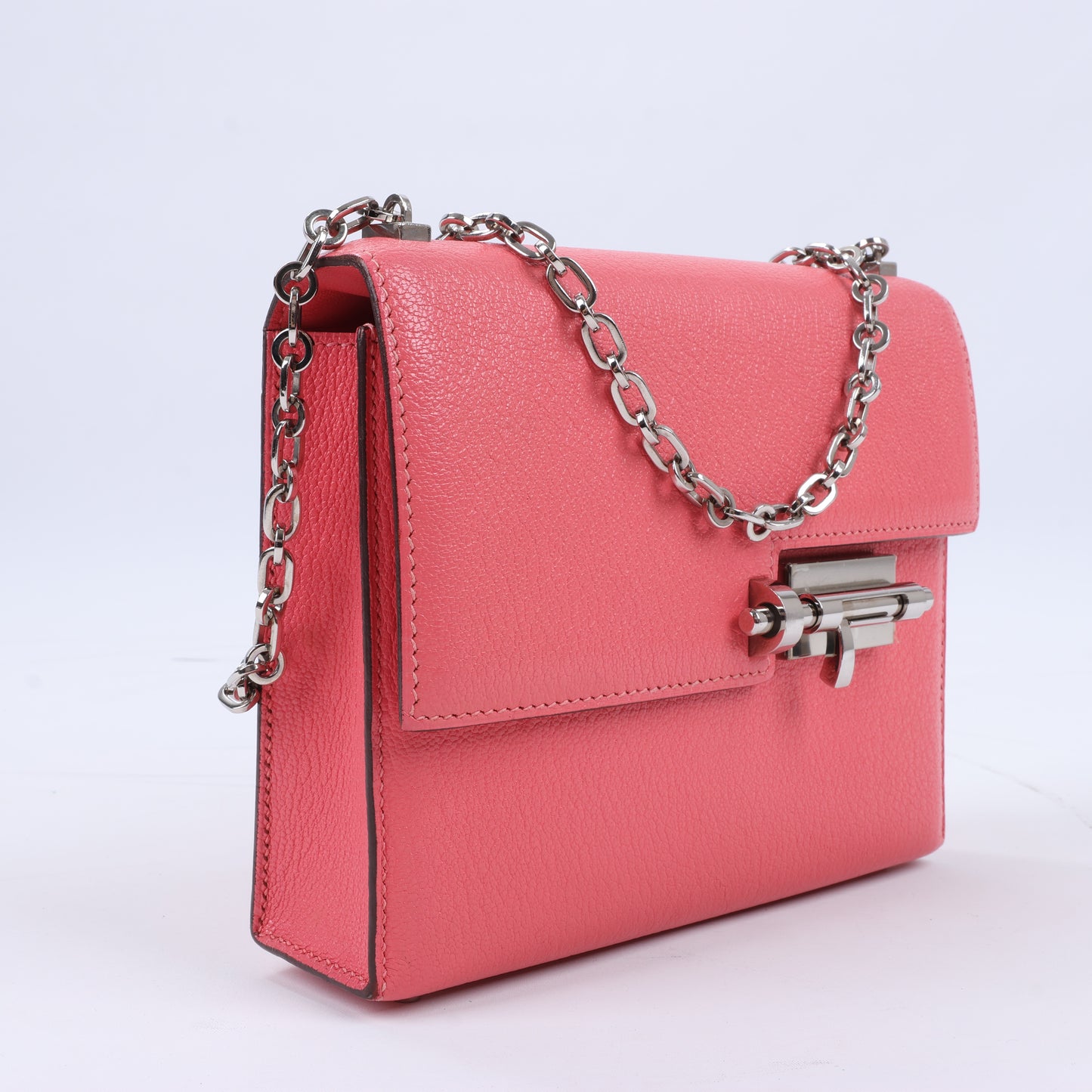 HERMES Verrou Chain Mini Chèvre Mysore Rose Ete Umhängetasche Silberne Metallbeschläge C: 2018