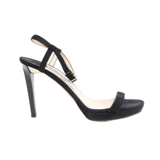 Jimmy Choo Satin Minny Ankle Strap Sandals in Black, Size 38.5 EU