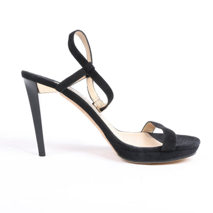 Jimmy Choo Satin Minny Ankle Strap Sandals in Black, Size 38.5 EU