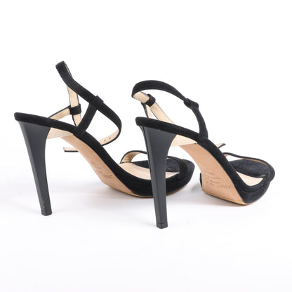 Jimmy Choo Satin Minny Ankle Strap Sandals in Black, Size 38.5 EU