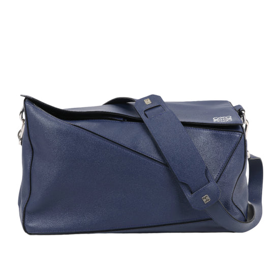 Grand sac à main double usage en cuir Puzzle LOEWE bleu marine