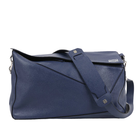 LOEWE Puzzle Large Leather 2Way Handbag in Navy Blue