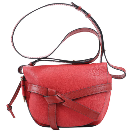 LOEWE Soft Grain Calfskin Mini Gate Crossbody Bag Scarlet Red Burnt Red