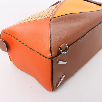 LOEWE Puzzle Medium Raffa x Leder 2Way Handtasche in Orange x Braun x Beige