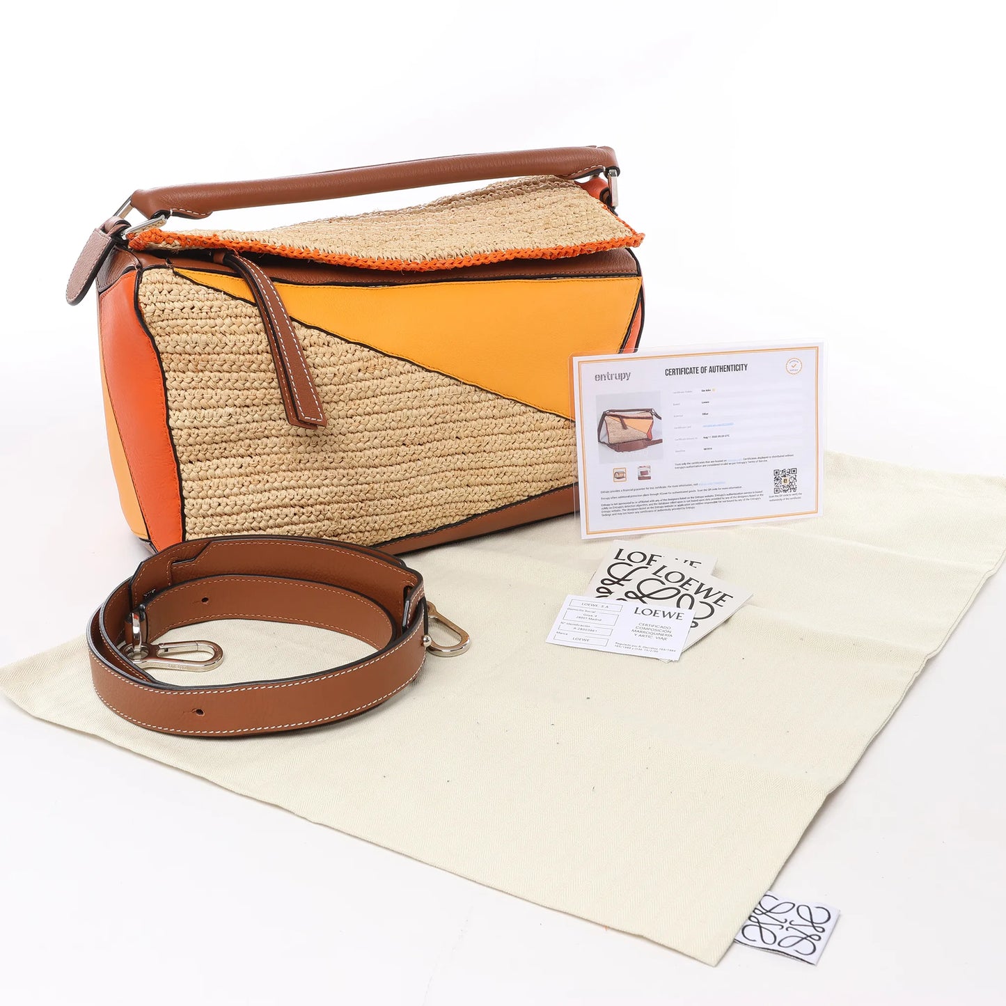 LOEWE Puzzle Medium Raffa x Leder 2Way Handtasche in Orange x Braun x Beige