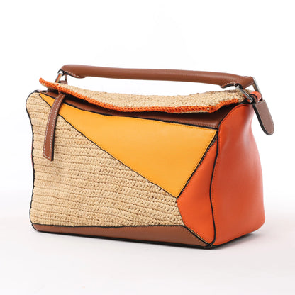 LOEWE Puzzle Medium Raffa x Leder 2Way Handtasche in Orange x Braun x Beige