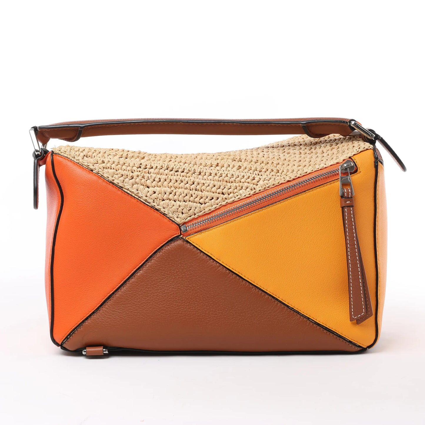 LOEWE Puzzle Medium Raffa x Leder 2Way Handtasche in Orange x Braun x Beige