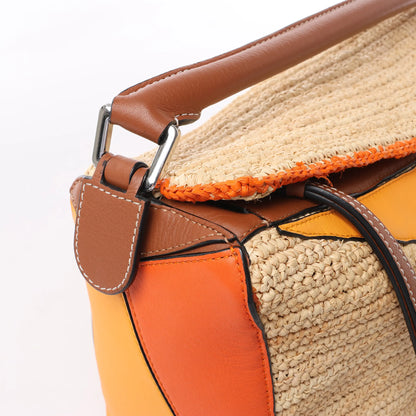 LOEWE Puzzle Medium Raffa x Leder 2Way Handtasche in Orange x Braun x Beige