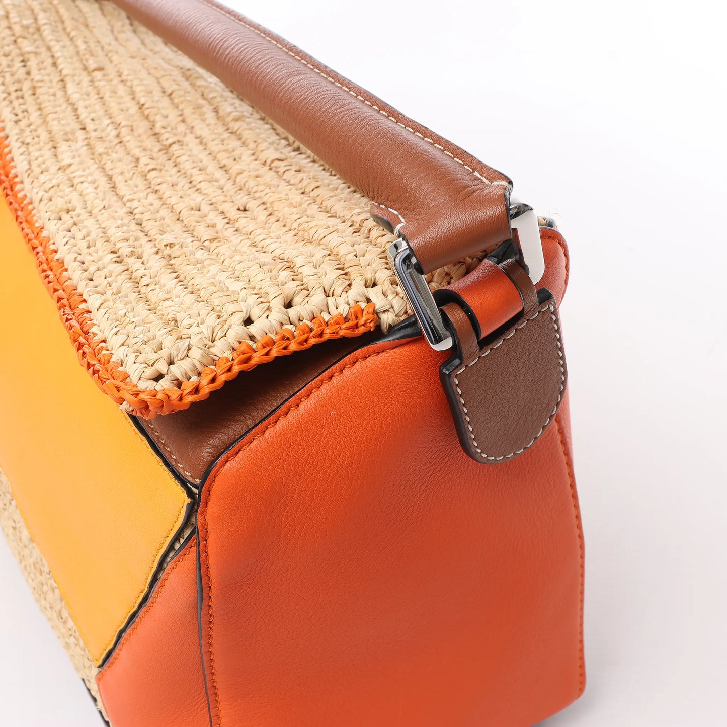 LOEWE Puzzle Medium Raffa x Leder 2Way Handtasche in Orange x Braun x Beige