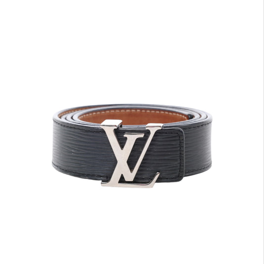 Louis Vuitton belt with silver buckle on a white background