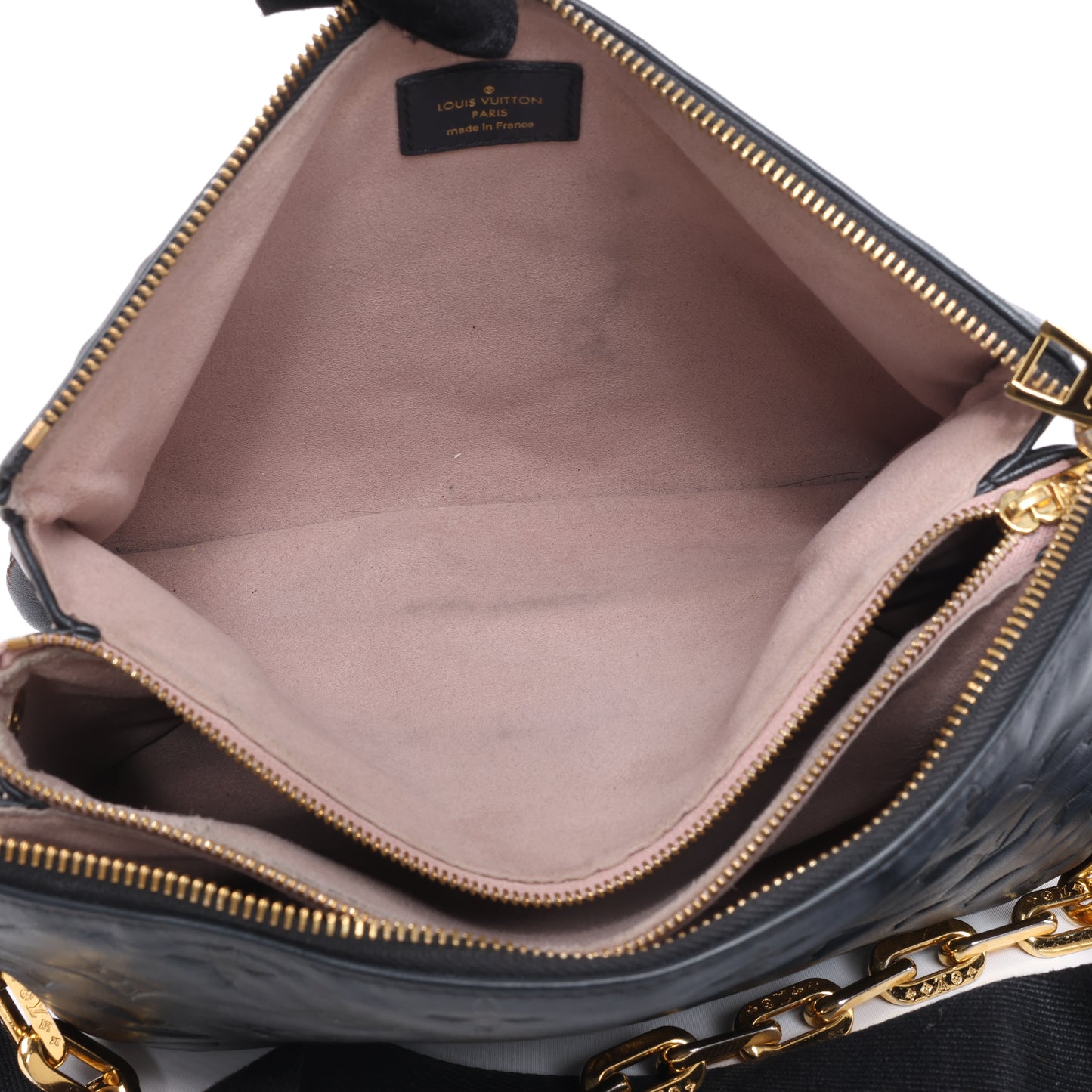 Louis Vuitton Coussin PM 2Way-Umhängetasche mit Monogrammprägung in Schwarz M57790
