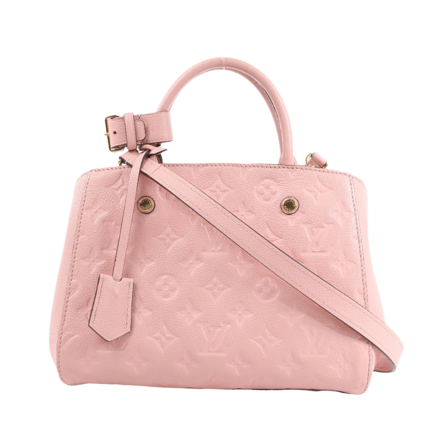 Pink handbag with a strap on a white background