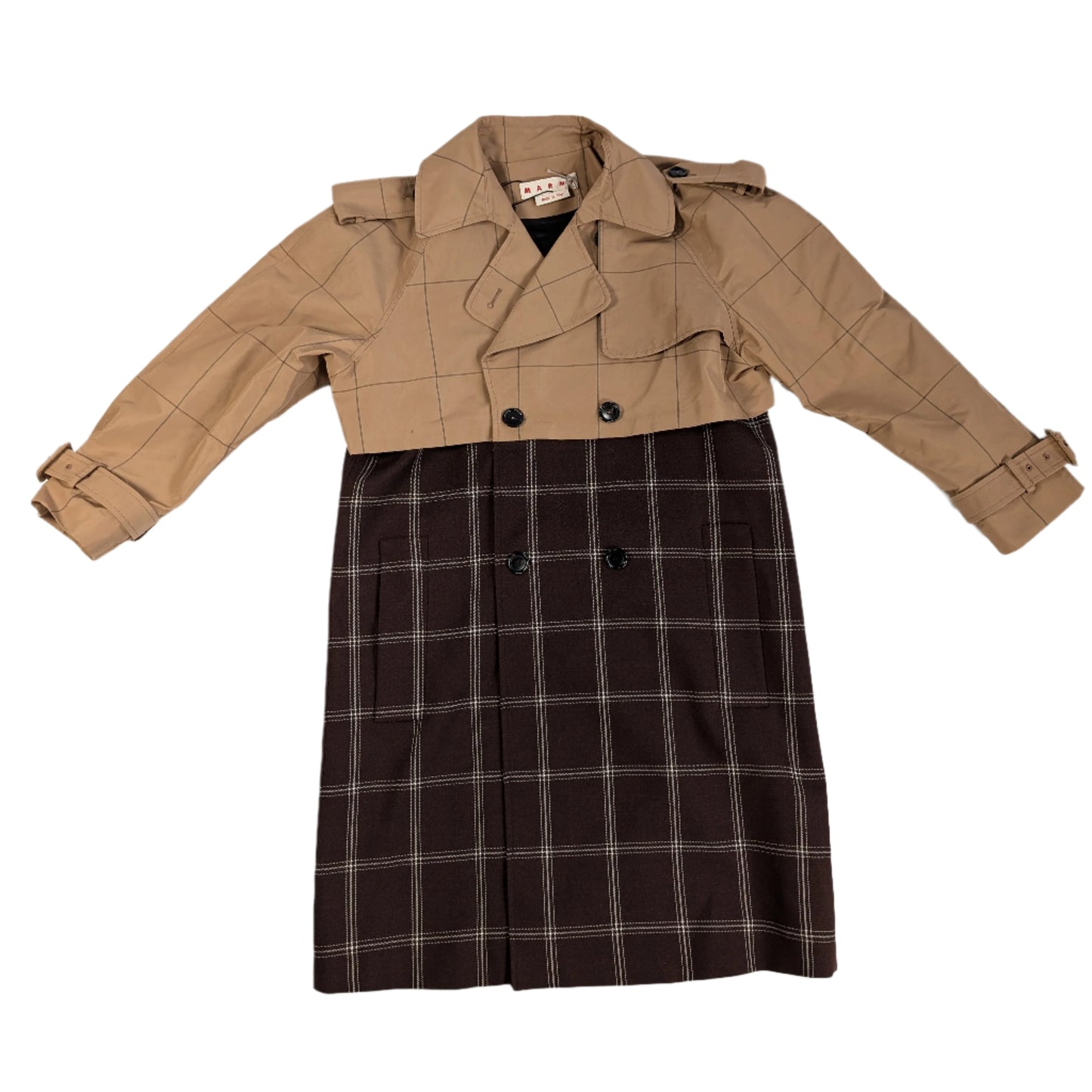 Marni karierter zweifarbiger Trenchcoat, Größe 38